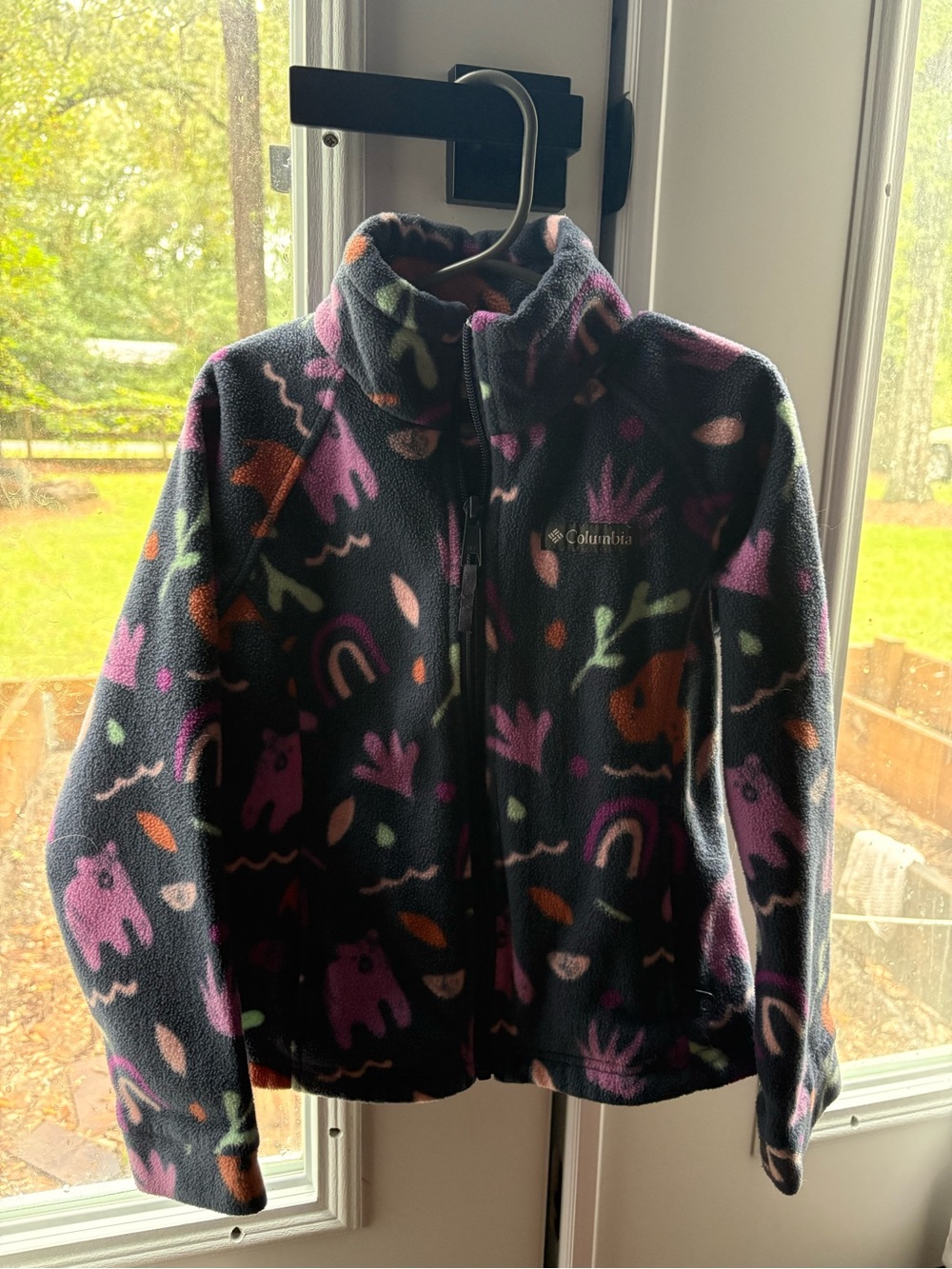 Columbia Kids Black Fleece Jacket with Pink, Purple & Orange Accents